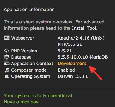Application Information in the TYPO3 Backend