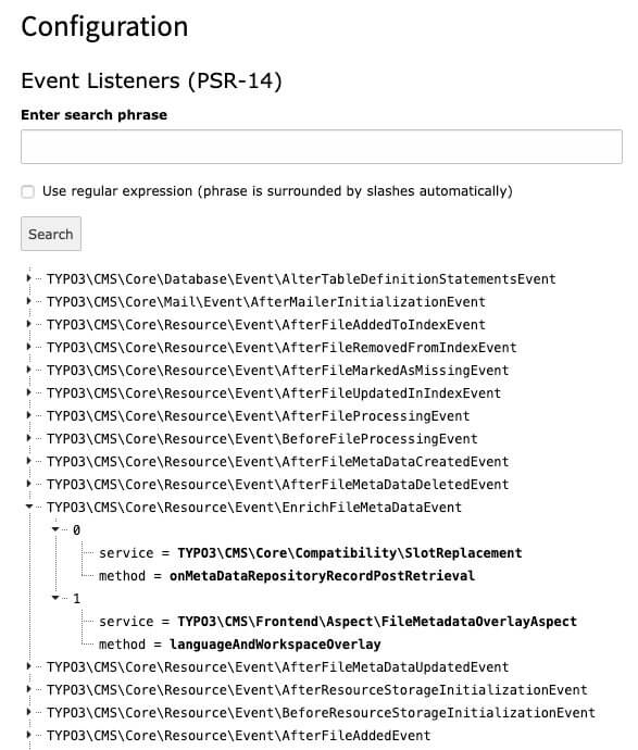 List of PSR-14 Events in the configuration module of EXT:lowlevel